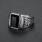 retro geometric stainless steel inlay artificial gemstones men's rings