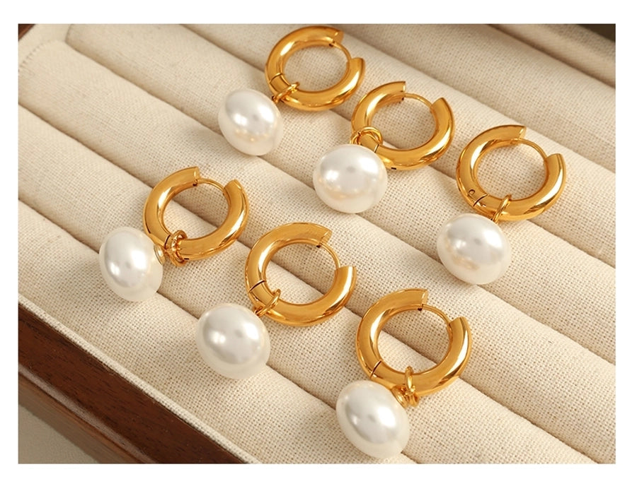 Pearl Circle Drop Earringings [304 nerezová ocel, 18k zlaté]