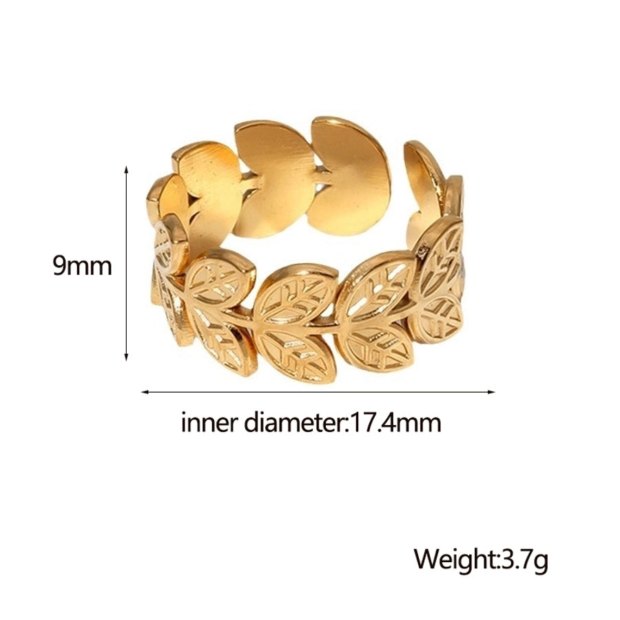 Blatt offener Ring [304 Edelstahl, 18K Gold plattiert]