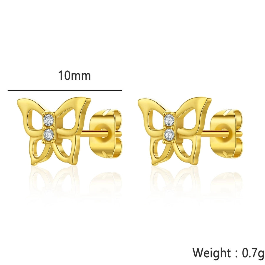 Butterfly Zircon Stud Earrings [304 Stainless Steel]