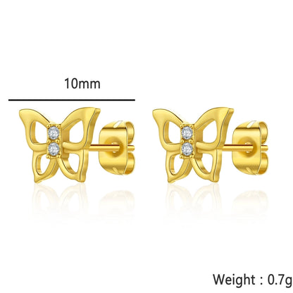 Butterfly Zircon Stud Earrings [304 Stainless Steel]