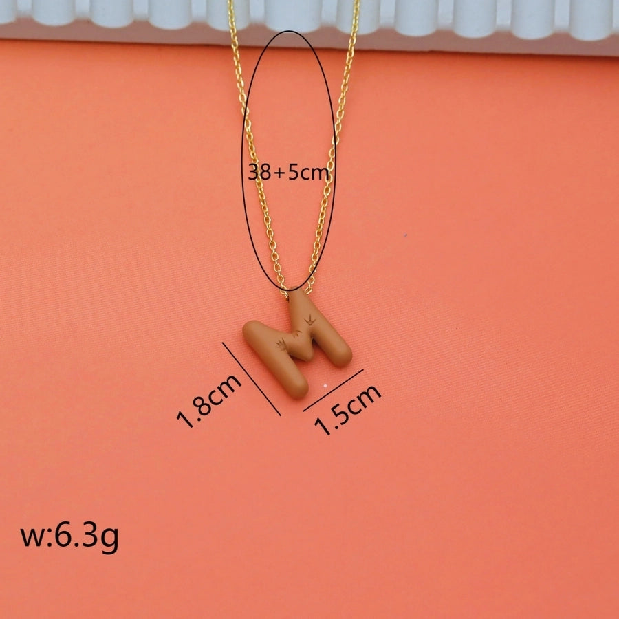 Resin Letter Necklace [304 Stainless Steel,14K Gold Plated]