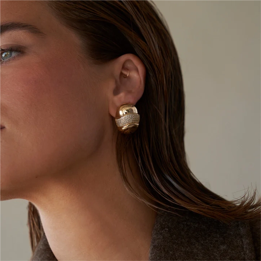 Oval Zircon Earrings [304 Stainless Steel,18K Gold Plated]