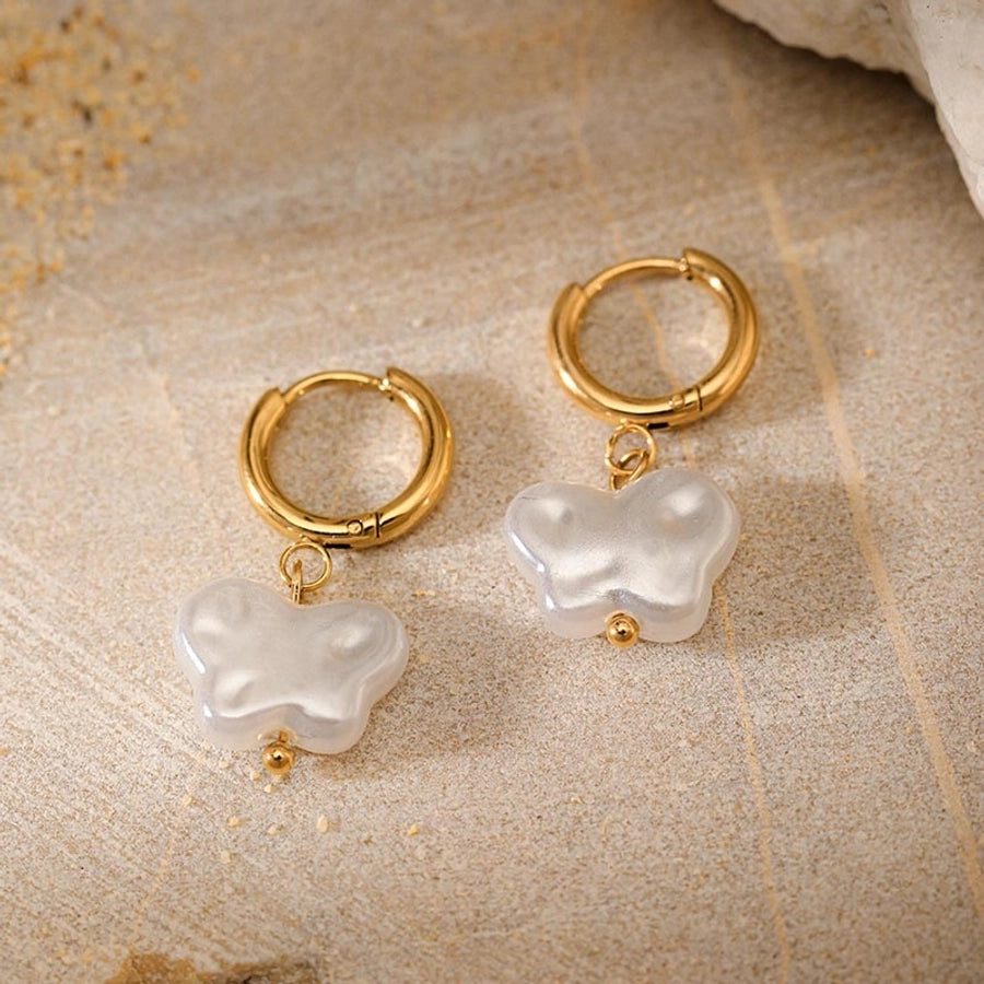 Butterfly Plating Artificial Pearls Earrings [304 Stainless Steel,18K Gold Plated]