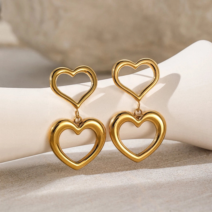 Double Hanging Hearts Earrings [304 Stainless Steel,18K Gold Plated]