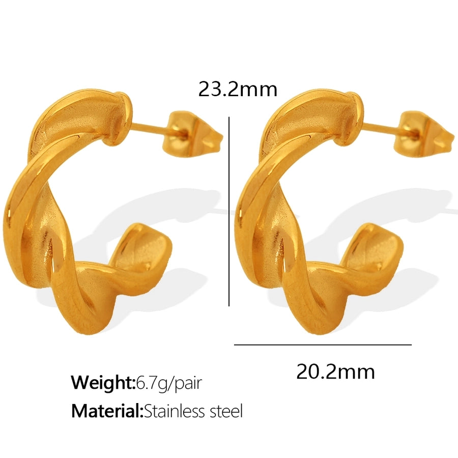 C Shape Twist Earrings [304 Stainless Steel,18K Gold Plated]