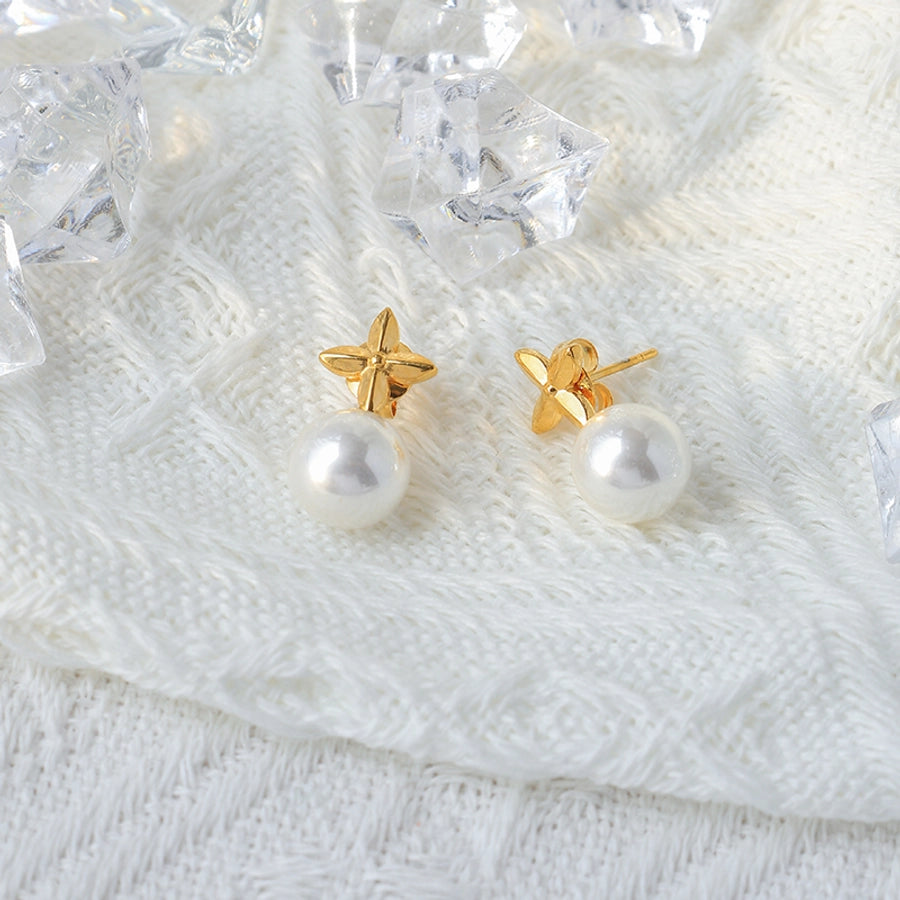 Mix Designs Pearl Earrings [304 Stainless Steel,14K Gold Plated]