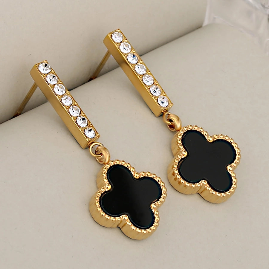 Four Leaf Clover Acrylic Earrings [304 Stainless Steel,18K Gold Plated]