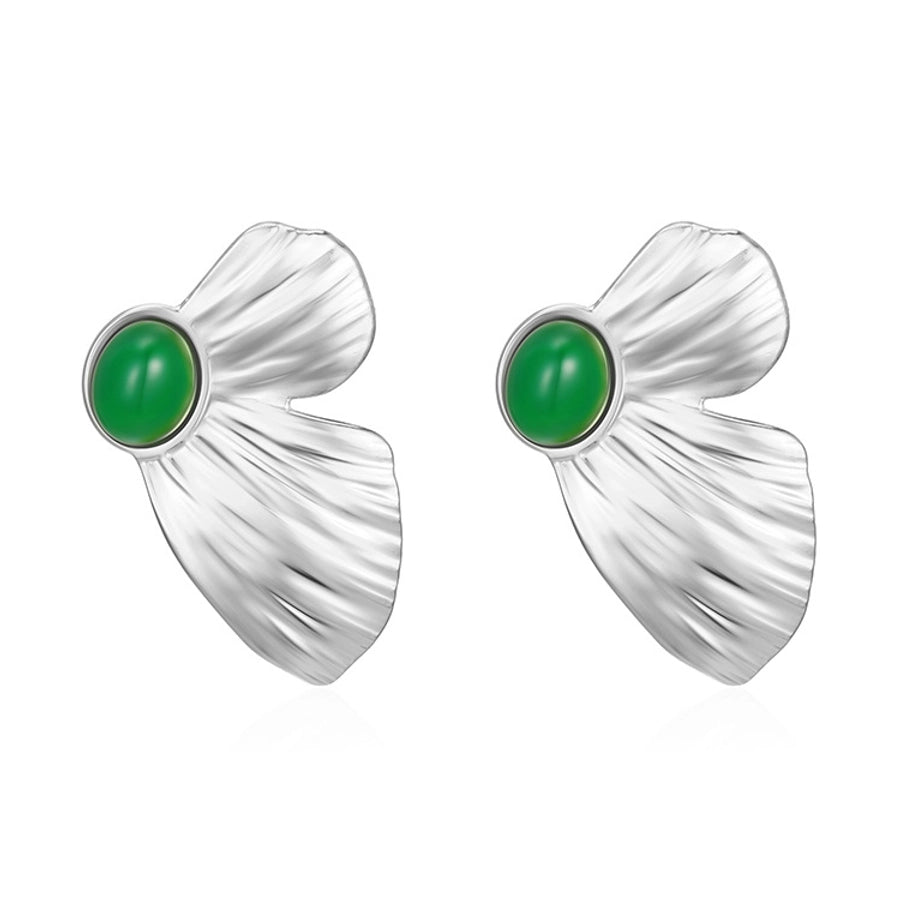 Green Bead Butterfly Earrings [304 Stainless Steel]