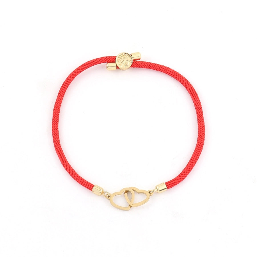 Double Heart  Nylon Woven Chain String Bracelet [304 Stainless Steel]