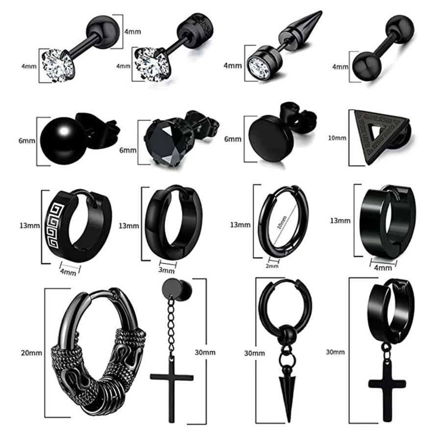 16 paires Boucles d'oreilles en plaquette noire [304 en acier inoxydable]