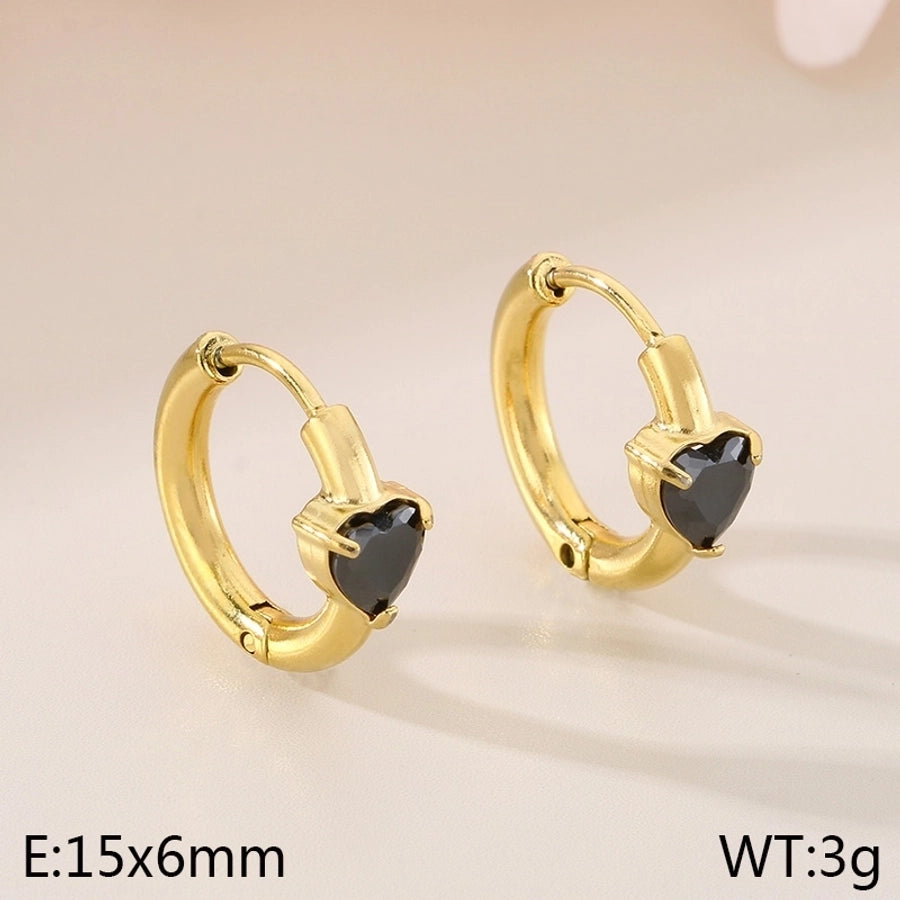 Commute Heart Shape Colored Rhinestone Earrings [304 Stainless Steel,18K Gold Plated]