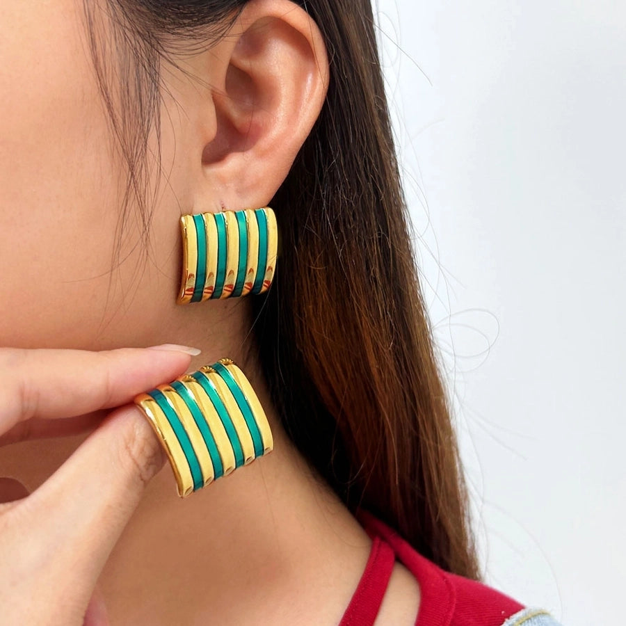 Retro Stripe Ear Studs [304,316 Stainless Steel,18K Gold Plated]