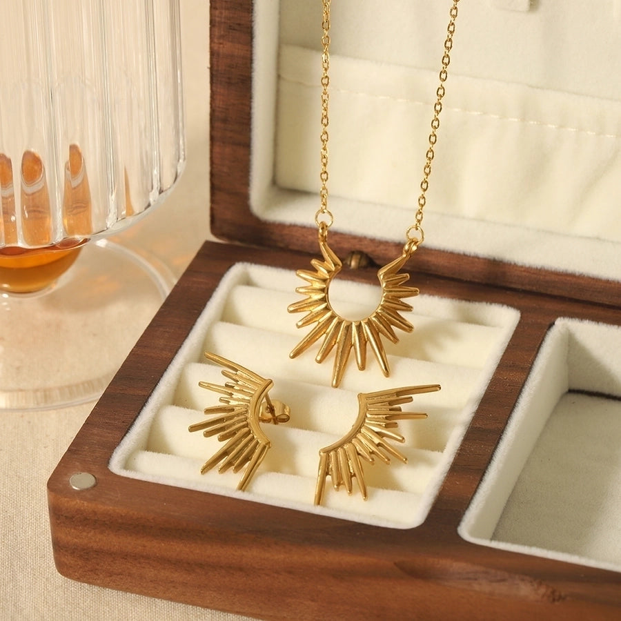 Sun Earrings/Necklace [304 Stainless Steel,18K Gold Plated]