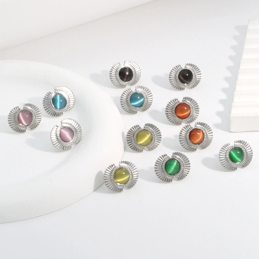 Silver Opal Ear Studs [304 Stainless Steel]