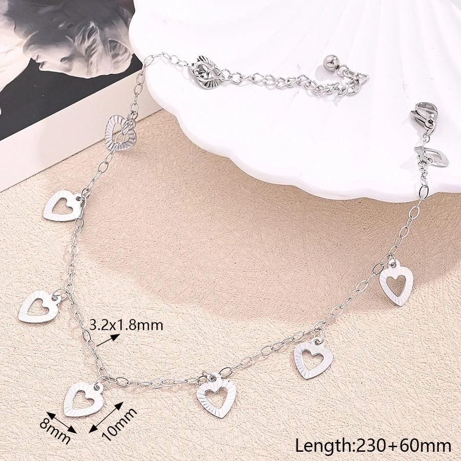 Hollow Embossed Pentagram Heart-Shaped Anklet [304 Stainless Steel]