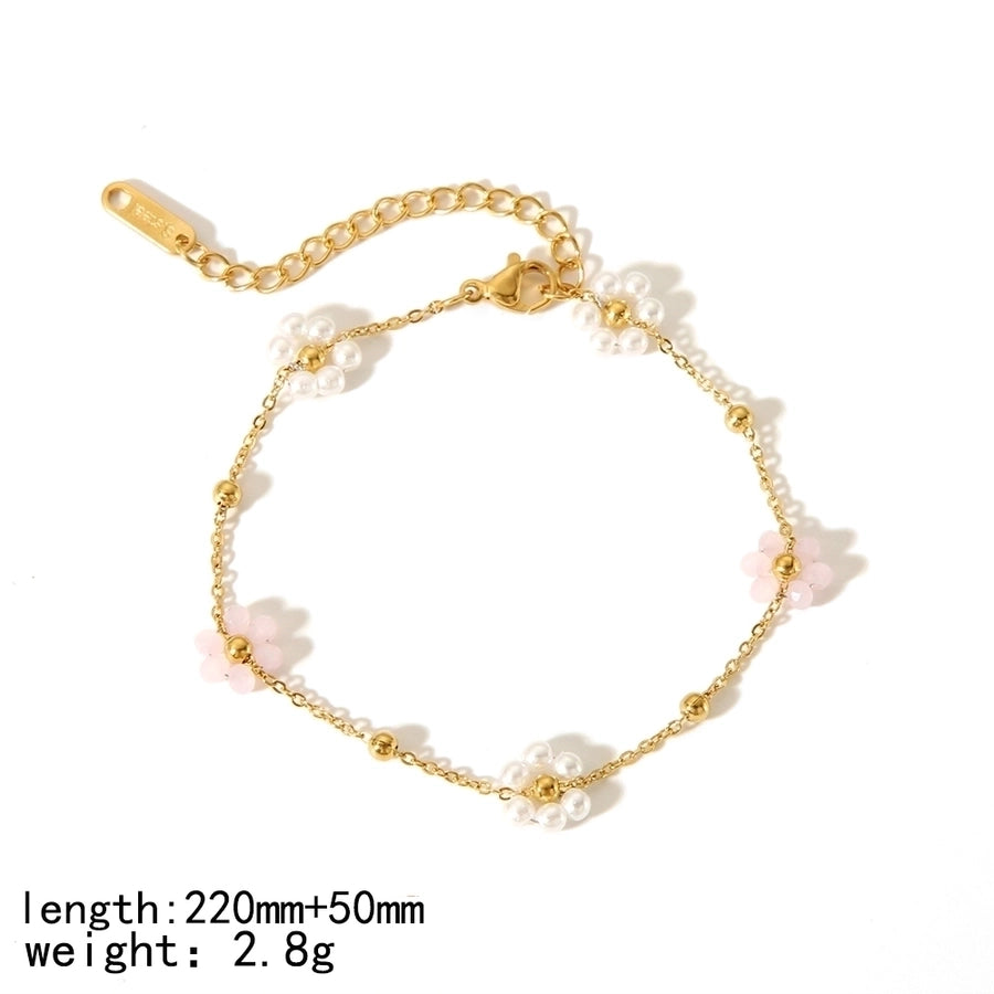 Colored Flower Necklace/Bracelet/Anklet [Stainless Steel,18K Gold Plated]