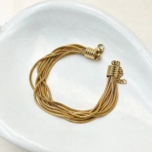 Pulsera de múltiples capas [304 acero inoxidable, 14k de oro chapado]