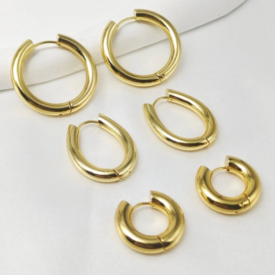 Round Oval Circle Earrings [304 Stainless Steel,18K Gold Plated]