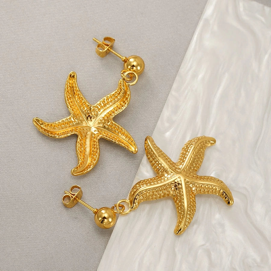 Pendientes de caída de estrella marina de estilo marino [304 acero inoxidable, 18k dorado chapado]