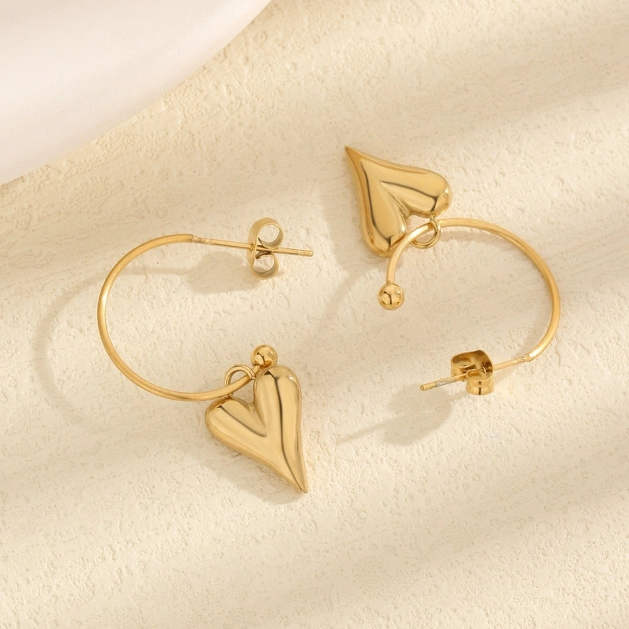 Heart Drop Hoop Earrings [304 Stainless Steel, 18K Gold Plated]