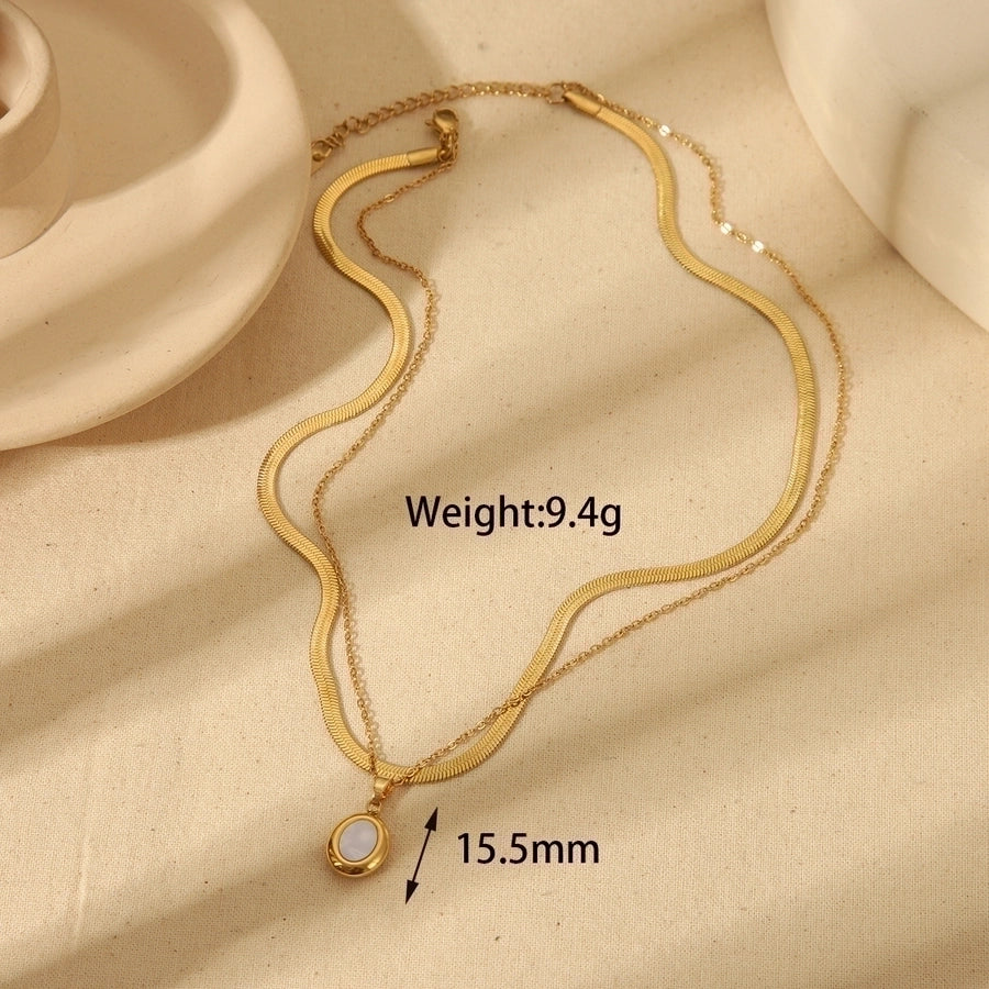 Double Layered Irregular Round Acrylic Necklace [304 Stainless Steel,18K Gold Plated]