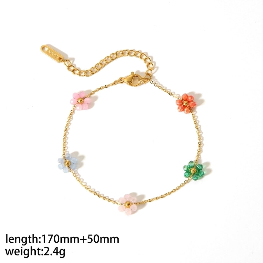 Colored Flower Necklace/Bracelet/Anklet [Stainless Steel,18K Gold Plated]