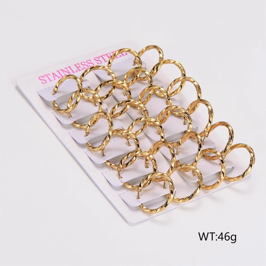 Pack of 12 Pairs Casual Twist Hoop Earrings [304 Stainless Steel]