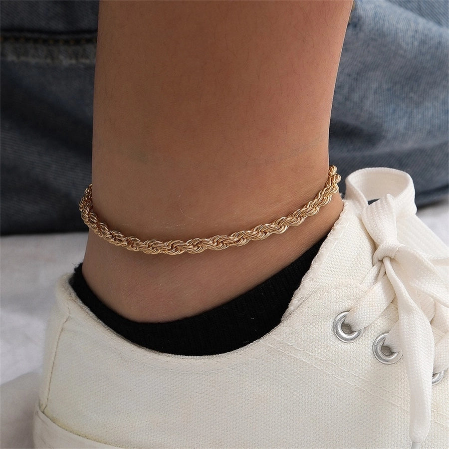 Twist Rope Chain Anklet [304 Rustfrit stål, 14k guldbelagt]