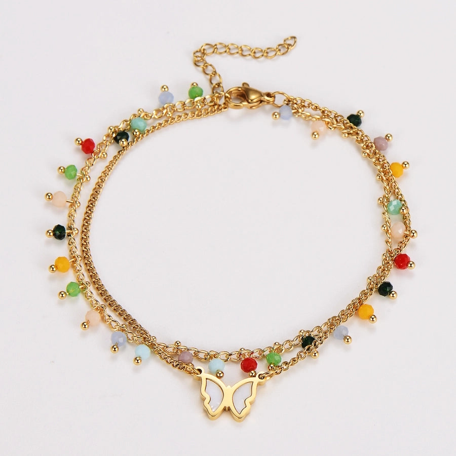 Butterfly Colored Beads Bracelet/Anklet [304 Stainless Steel]