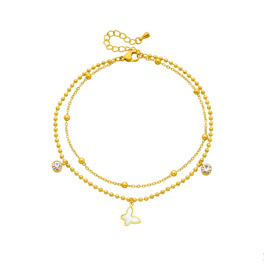 Butterfly Rhinestones Anklet [304 Stainless Steel, 18K Gold Plated]