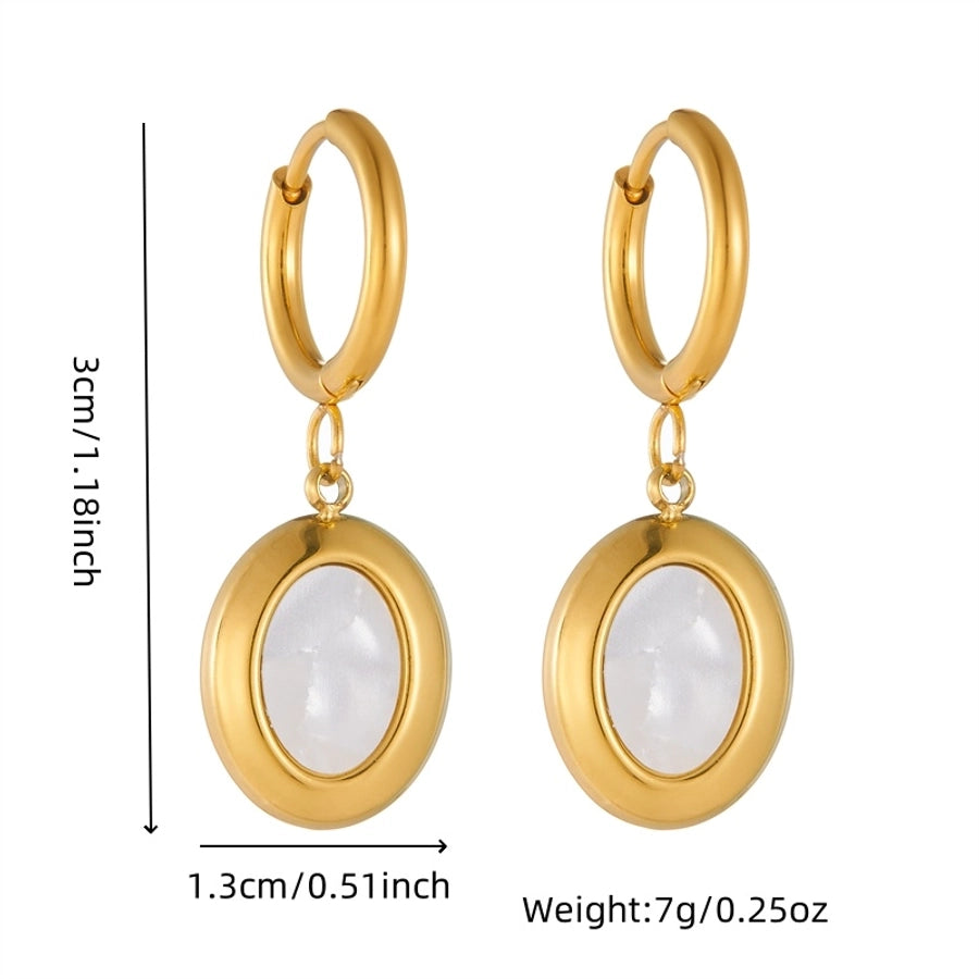 Square Oval Shell Drop Earrings [304 Stainless Steel,18K Gold Plated]