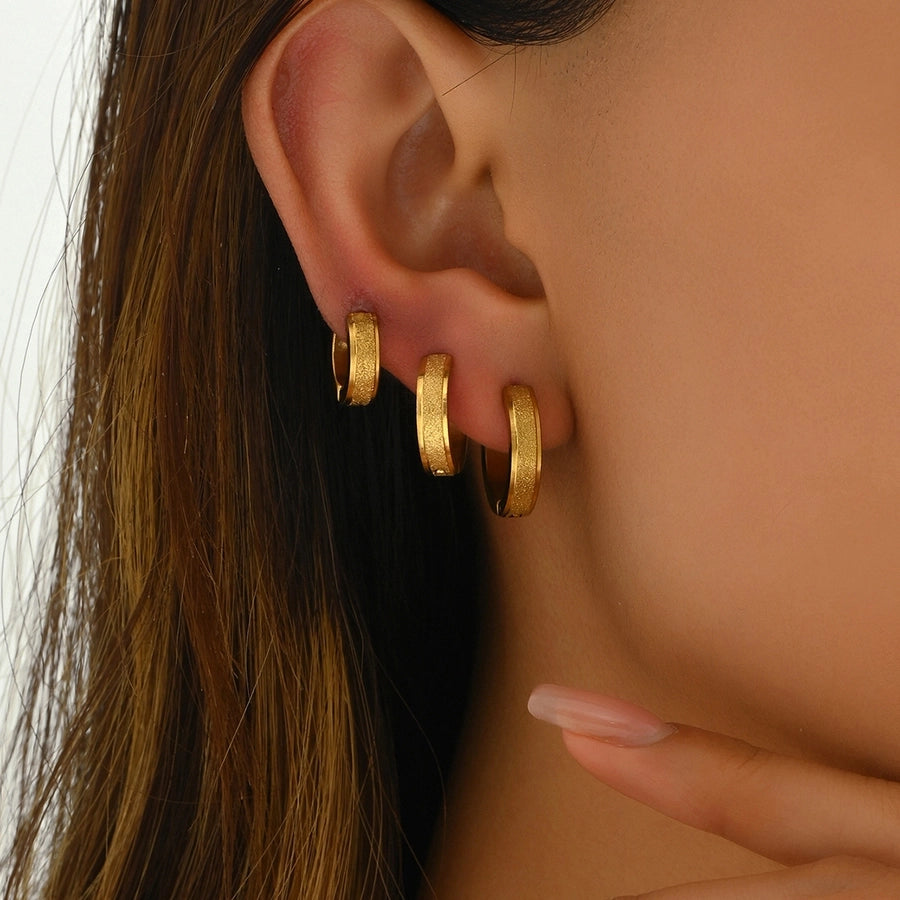 Three Pairs Hoop Earrings Set [201 Stainless Steel, 18K Gold Plated]