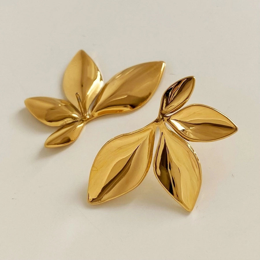 Leaves Flower Earrings [304 Stainless Steel,16K Gold Plated]