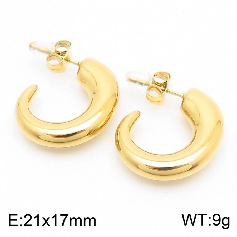 C Shape Hoop Earrings [304 Stainless Steel, 18K Gold Plated]