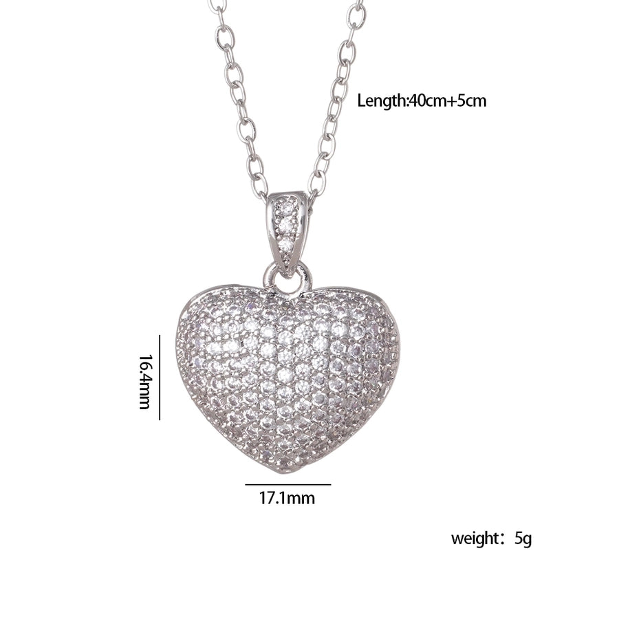 Zircon Heart Pendant Necklace  [304 Stainless Steel,Copper]