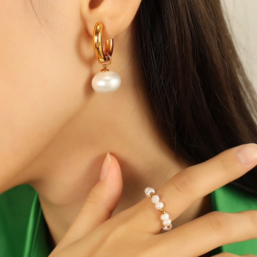 Pearl Circle Drop Earringings [304 nerezová ocel, 18k zlaté]