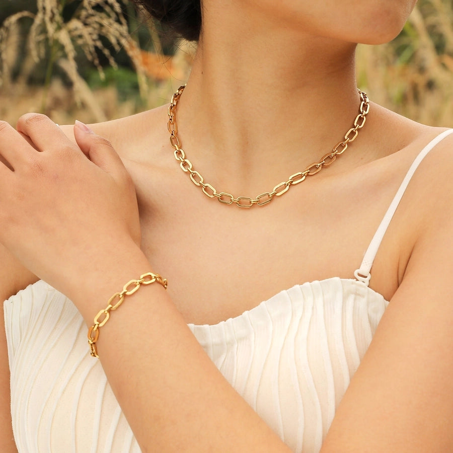 Cable Chain Bracelet/Necklace [304 Stainless Steel,18K Gold Plated]