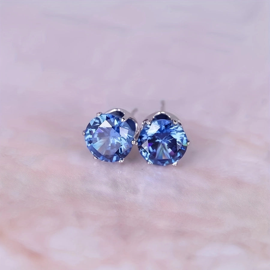 Synthetic Zirconia Stud Earrings [Stainless Steel]