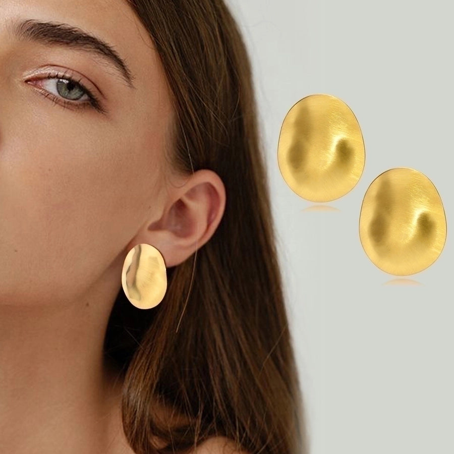 Flat Oval Plating Earrings [304 Stainless Steel,18K Gold Plated]