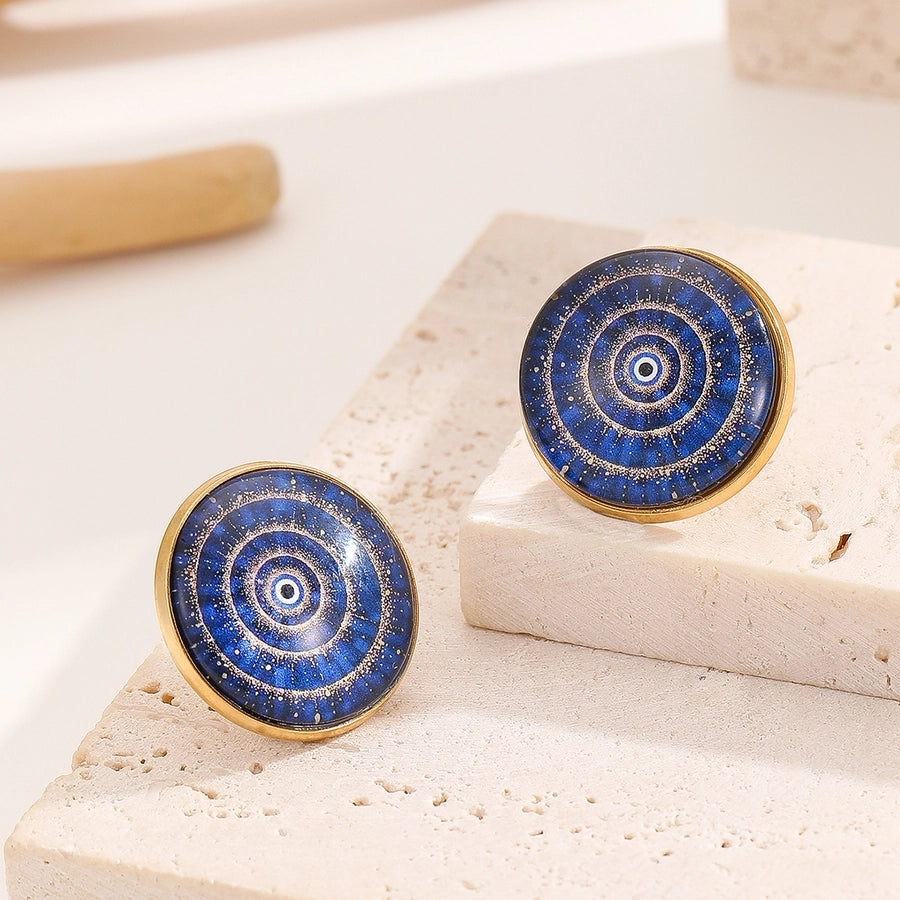 Blue Round Eye Resin Ear Studs [304 Stainless Steel]