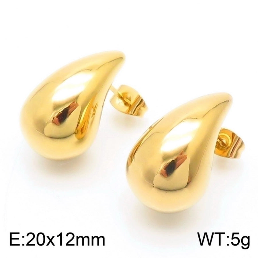 Water Droplets Ear Studs [Stainless Steel,18K Gold Plated]