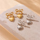 Heart Shape Bow Knot Earrings [304 Stainless Steel,18K Gold Plated]