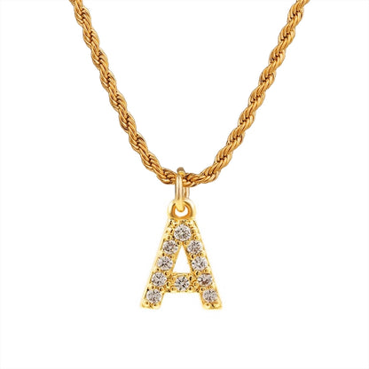 Shiny Letter Pendant Necklace [304 Stainless Steel]