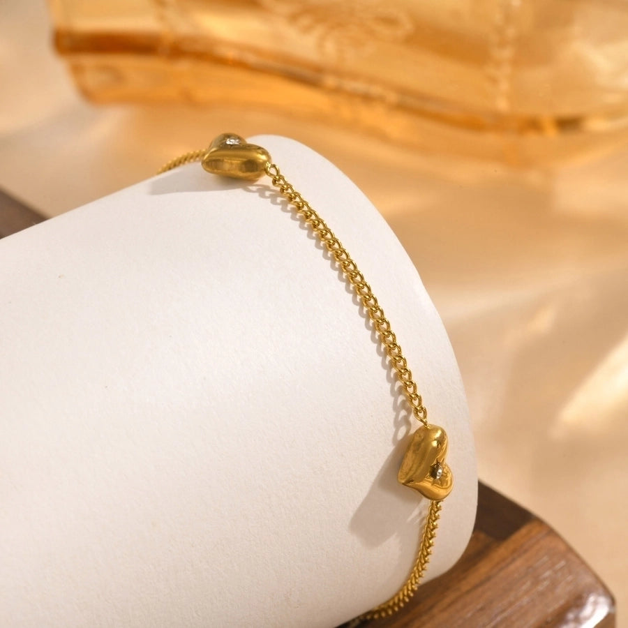 Heart Shape Zircon Bracelet [201 Stainless Steel, 18K Gold Plated]