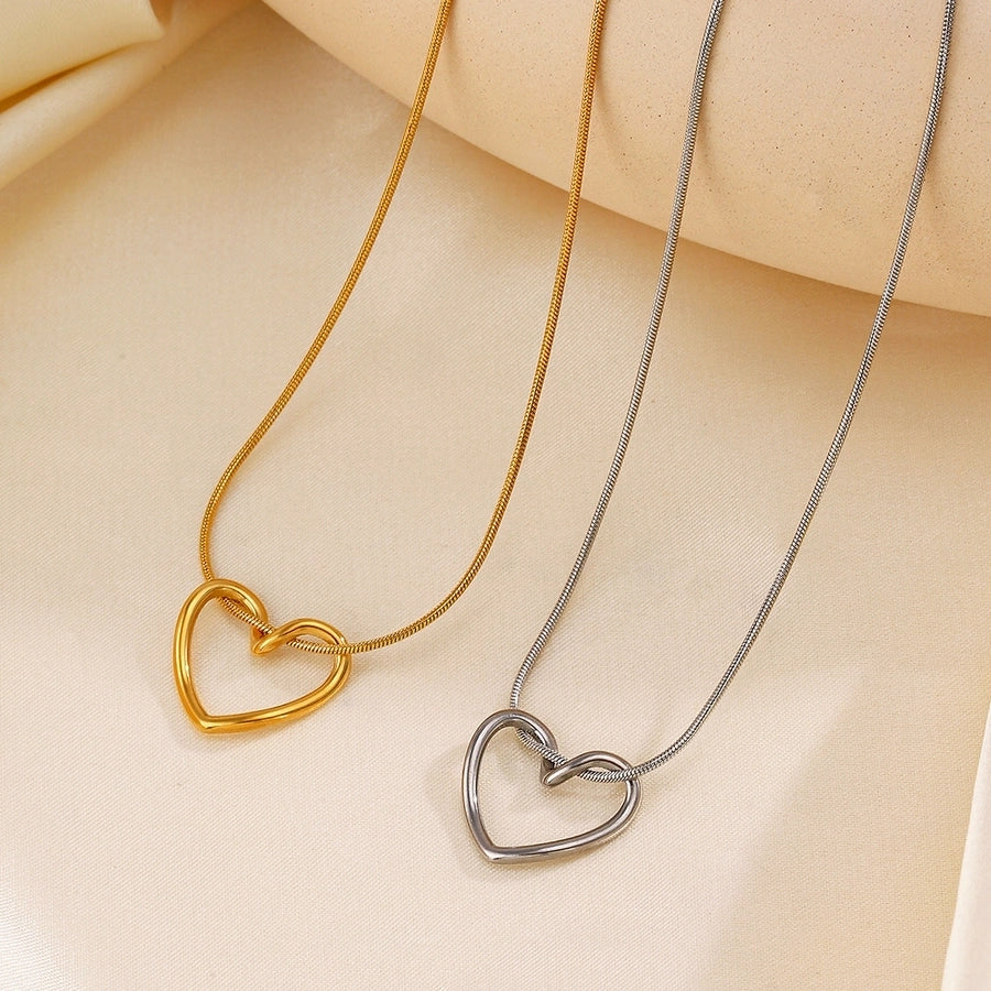 Hollow Heart Necklace [304 Stainless Steel,18K Gold Plated]