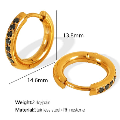 Round Rhinestones Hoop Earrings [304 Stainless Steel,18K Gold Plated]