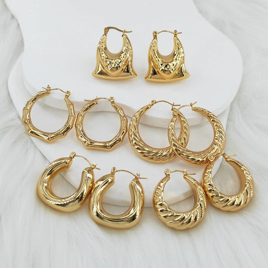 Orecchini a forma a U in stile vintage [acciaio inossidabile 304, 18K, oro 24K.