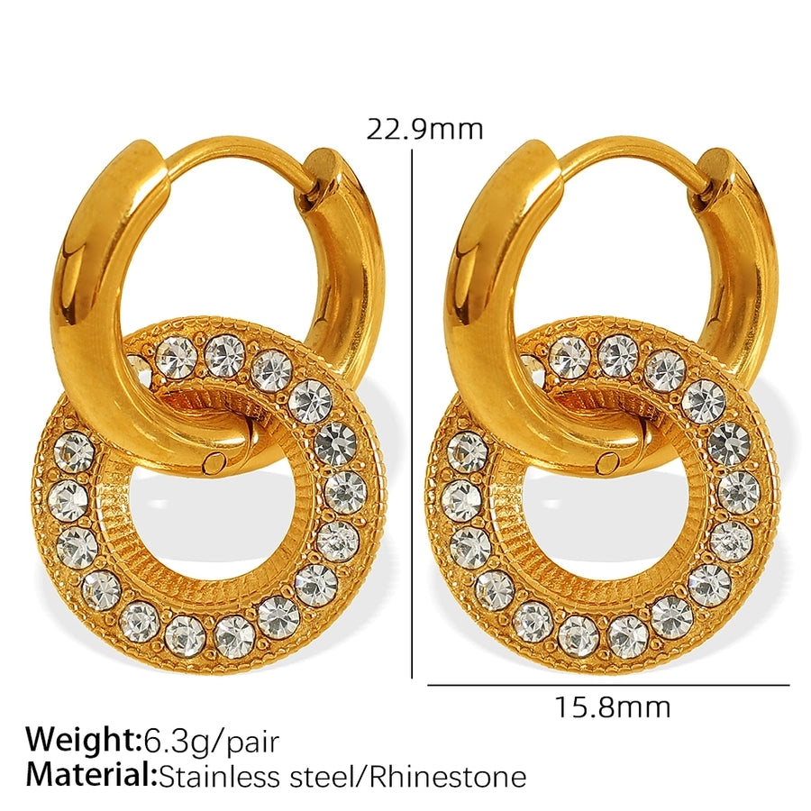 Geometric Round Square Artificial Pearls Rhinestones Earrings [304 Stainless Steel,18K Gold Plated]