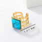 Round Square Turquoise Open Ring [201 Stainless Steel, 18K Gold Plated]